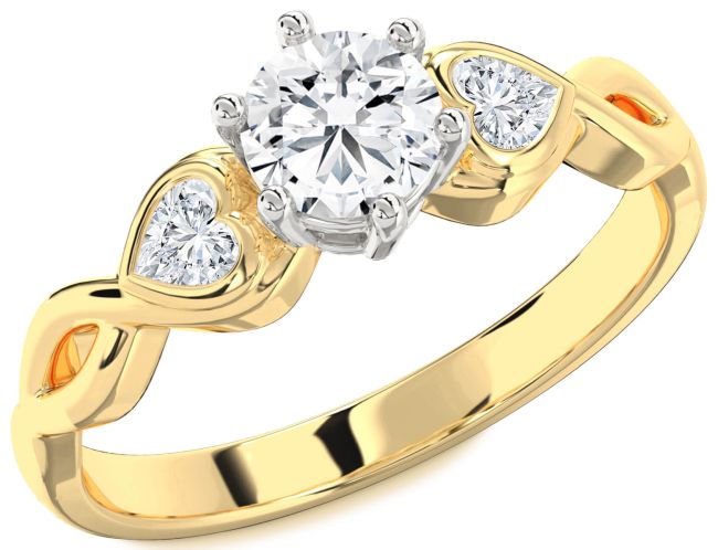 Diamond White Yellow Gold Heart Three Stone Engagement Ring