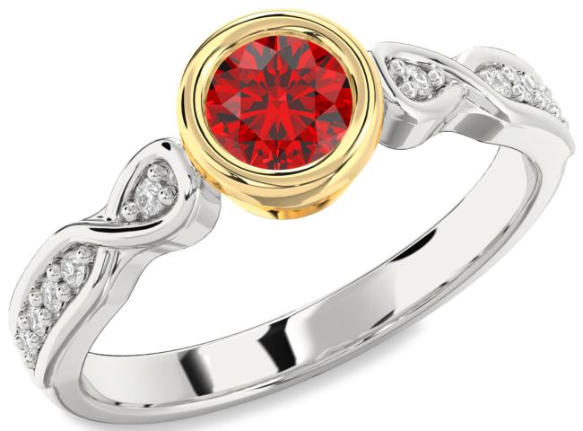 Diamond Ruby Gold Silver Round Solitaire Engagement Ring