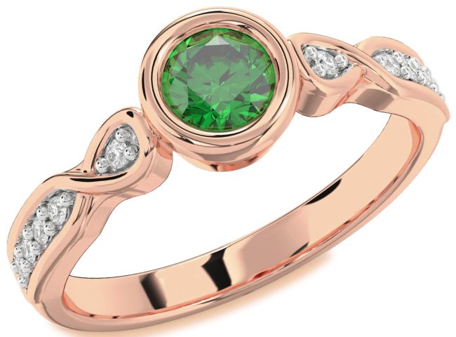 Diamond Emerald Rose Gold Round Solitaire Engagement Ring