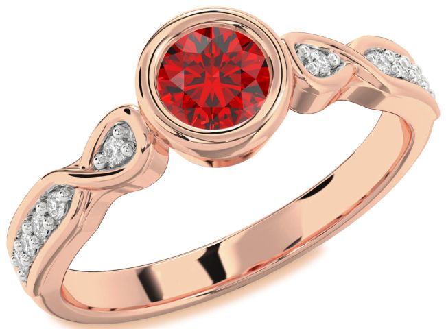 Diamond Ruby Rose Gold Round Solitaire Engagement Ring