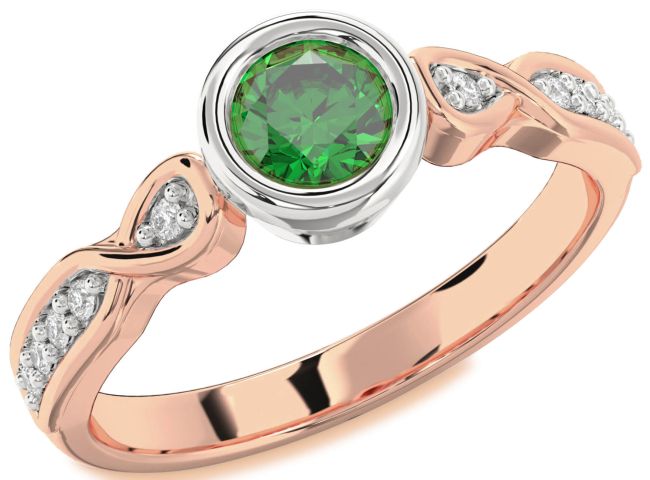 Diamond Emerald Rose Gold Silver Round Solitaire Engagement Ring