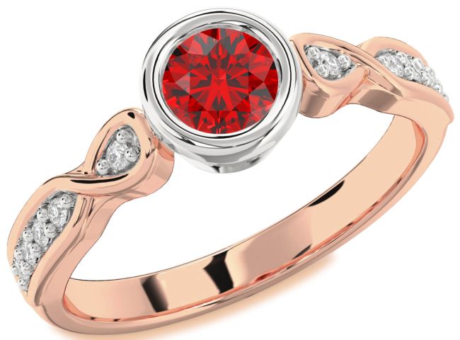 Diamond Ruby Rose Gold Silver Round Solitaire Engagement Ring
