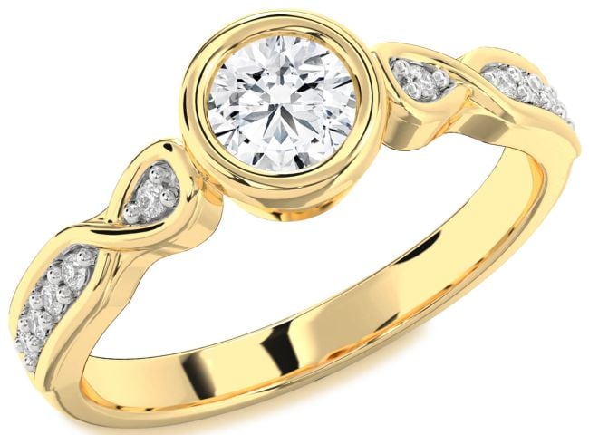 Diamond Gold Silver Round Solitaire Engagement Ring