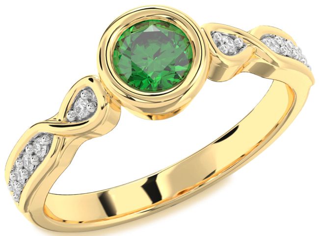 Diamond Emerald Gold Round Solitaire Engagement Ring