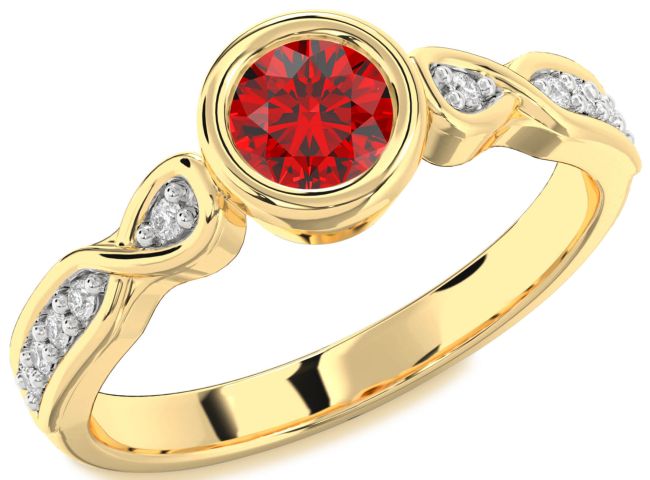 Diamond Ruby Gold Round Solitaire Engagement Ring