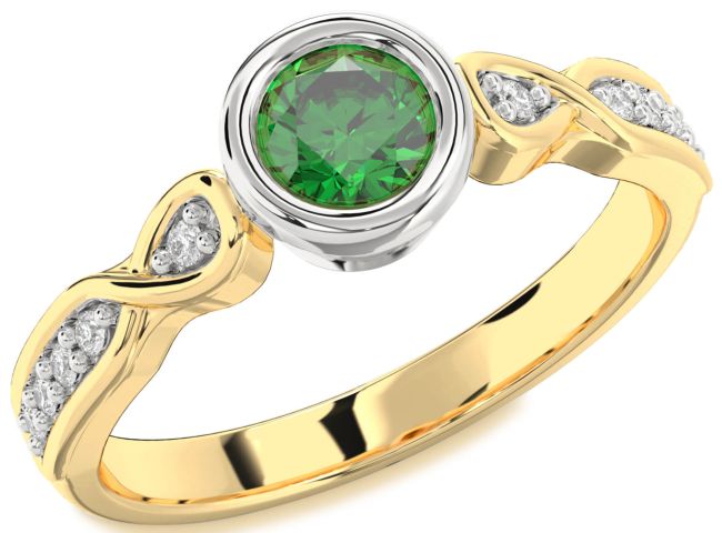 Diamond Emerald Gold Silver Round Solitaire Engagement Ring