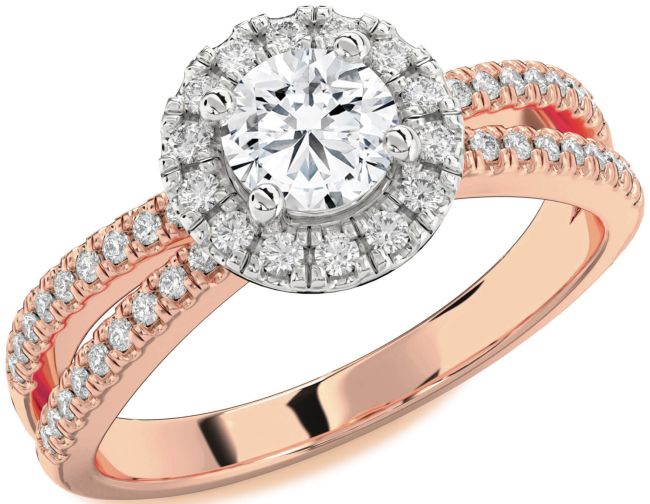 Diamond Platinum & Rose Gold Halo Round Pave Engagement Ring