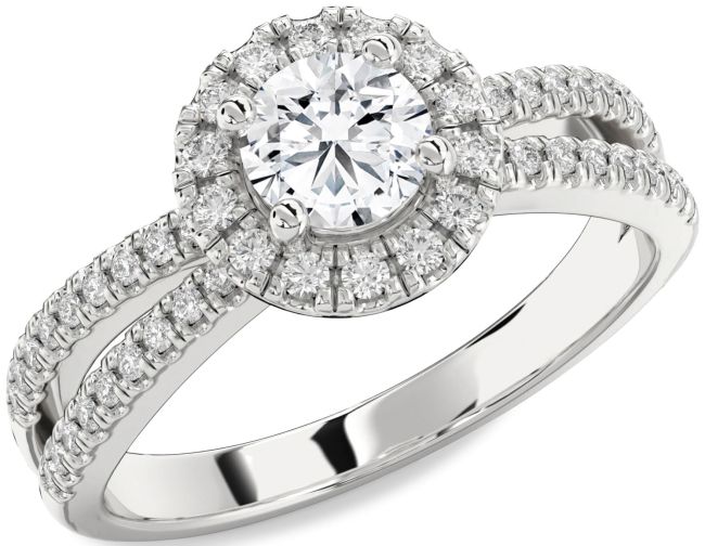 Diamond White Gold Halo Round Pave Engagement Ring