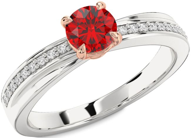 Diamond Ruby Rose Gold Silver Round Solitaire Engagement Ring