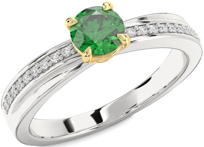 Diamond Emerald Gold Silver Round Solitaire Engagement Ring