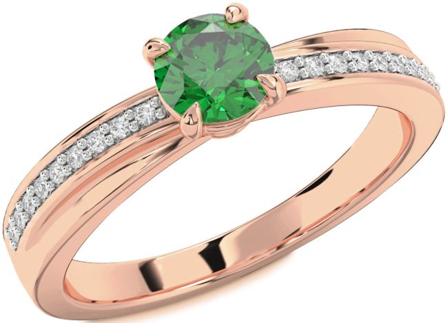 Diamond Emerald Rose Gold Round Solitaire Engagement Ring