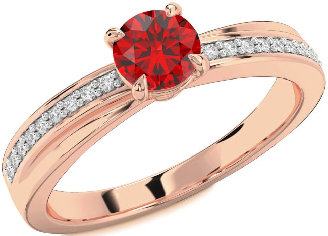 Diamond Ruby Rose Gold Silver Round Solitaire Engagement Ring