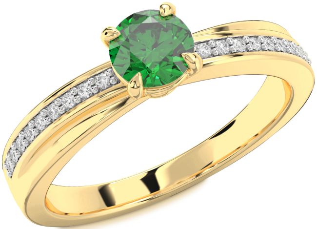 Diamond Emerald Gold Round Solitaire Engagement Ring