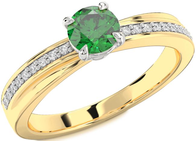 Diamond Emerald Gold Silver Round Solitaire Engagement Ring