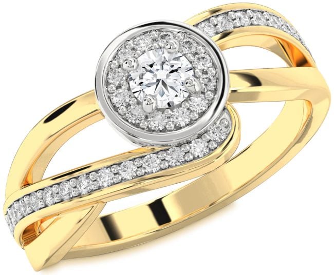 Diamond White Yellow Gold Halo Round Promise Ring