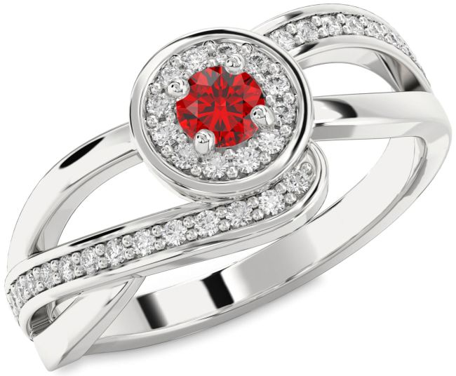 Diamond Ruby Silver Halo Round Promise Ring
