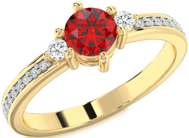 Diamond Ruby Gold Silver Round Three Stone Pave Engagement Ring