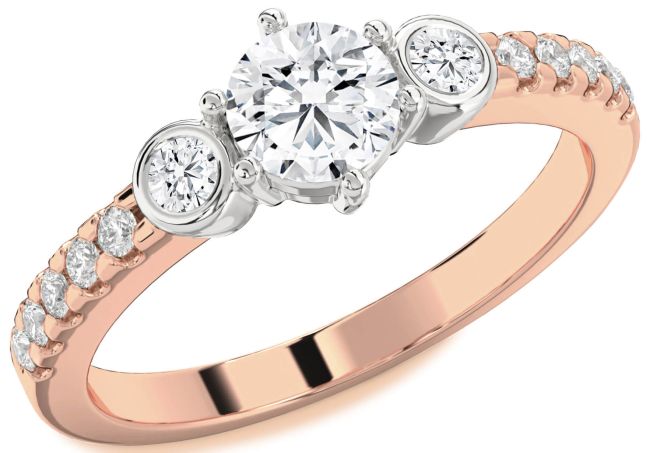Diamond White Rose Gold Round Three Stone Engagement Ring