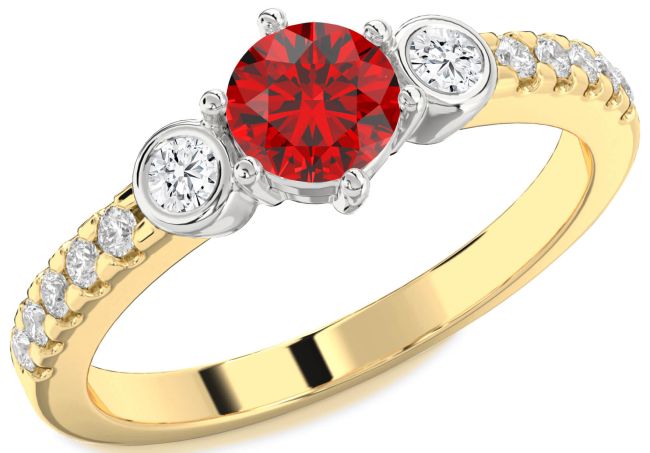 Diamond Ruby Gold Silver Round Three Stone Engagement Ring