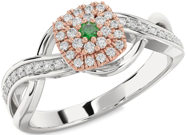 Diamond Emerald Rose Gold Silver Infinity Round Promise Ring