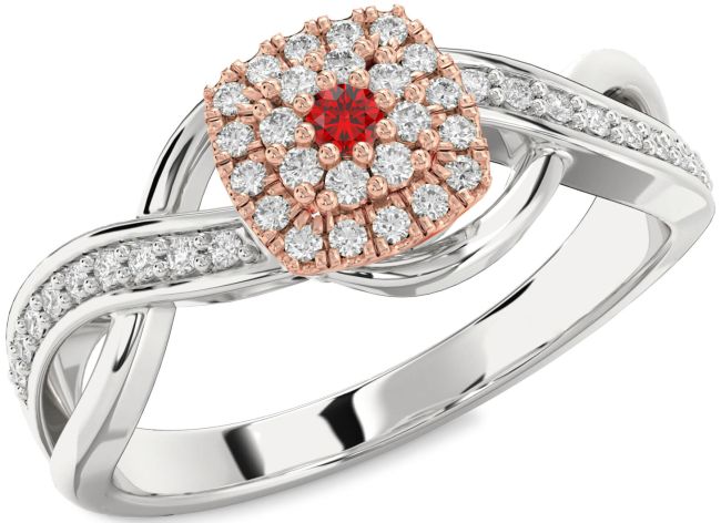 Diamond Ruby Platinum & Rose Gold Infinity Round Promise Ring