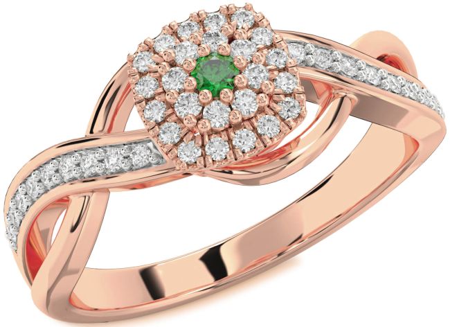 Diamond Emerald Rose Gold Infinity Round Promise Ring