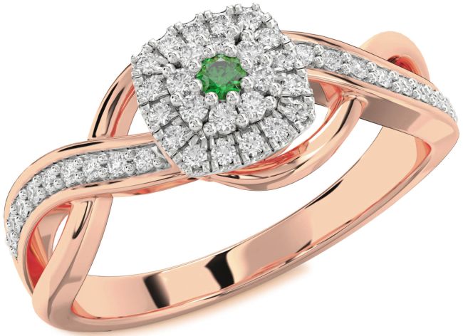 Diamond Emerald Rose Gold Silver Infinity Round Promise Ring