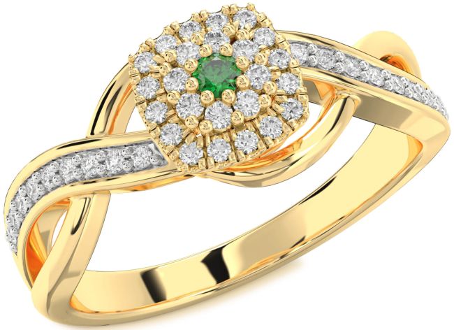 Diamond Emerald Gold Infinity Round Promise Ring