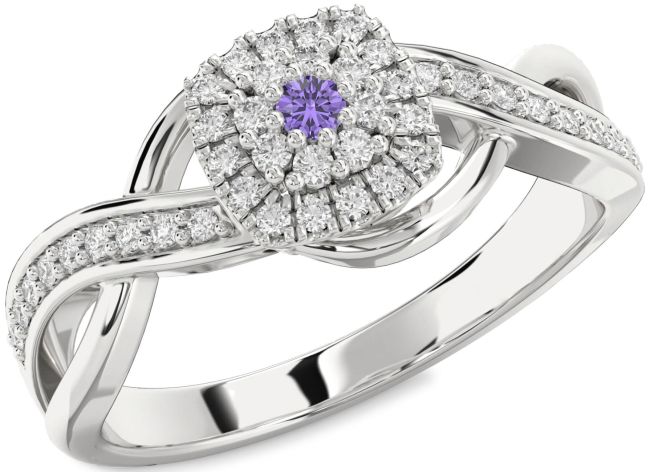Diamond Alexandrite Silver Infinity Round Promise Ring