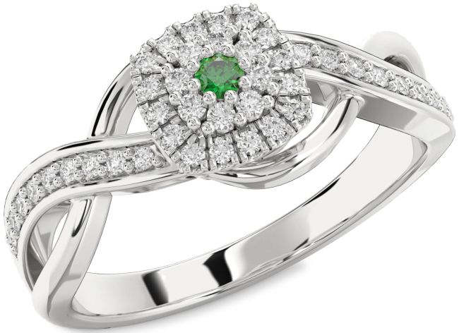 Diamond Emerald Silver Infinity Round Promise Ring