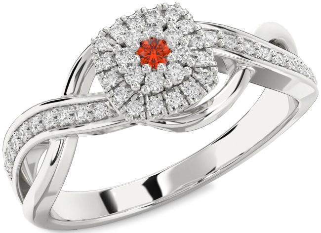 Diamond Fire Opal Silver Infinity Round Promise Ring