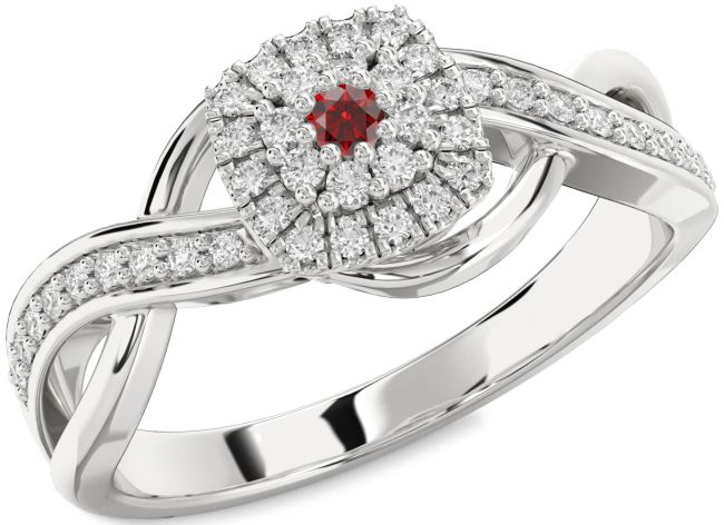 Diamond Garnet Silver Infinity Round Promise Ring