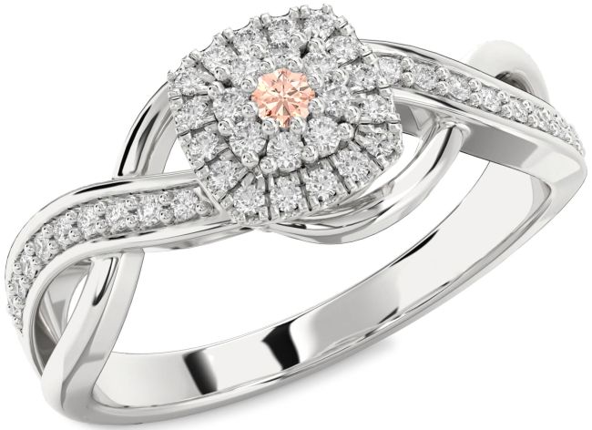 Diamond Morganite Silver Infinity Round Promise Ring