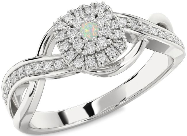 Diamond Opal Silver Infinity Round Promise Ring