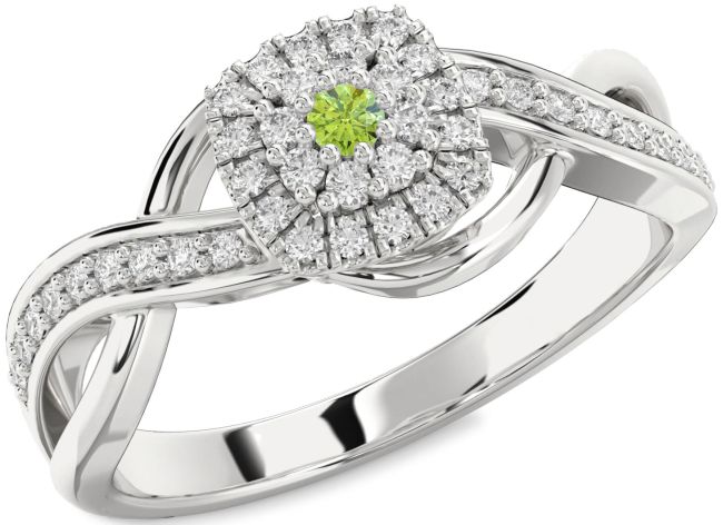Diamond Peridot Silver Infinity Round Promise Ring