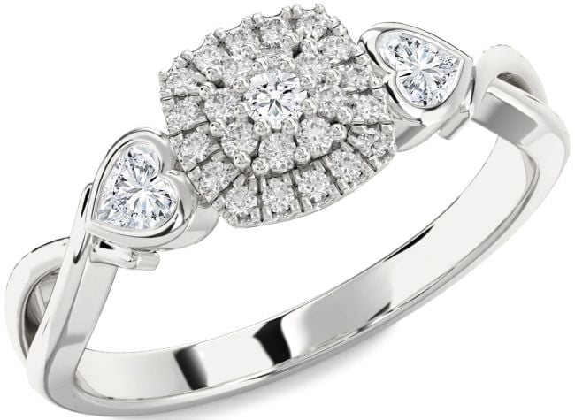 Diamond Platinum Heart Three Stone Engagement Ring