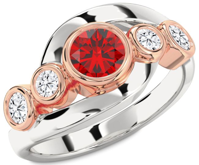 Diamond Ruby Rose Gold Silver Round Engagement Ring