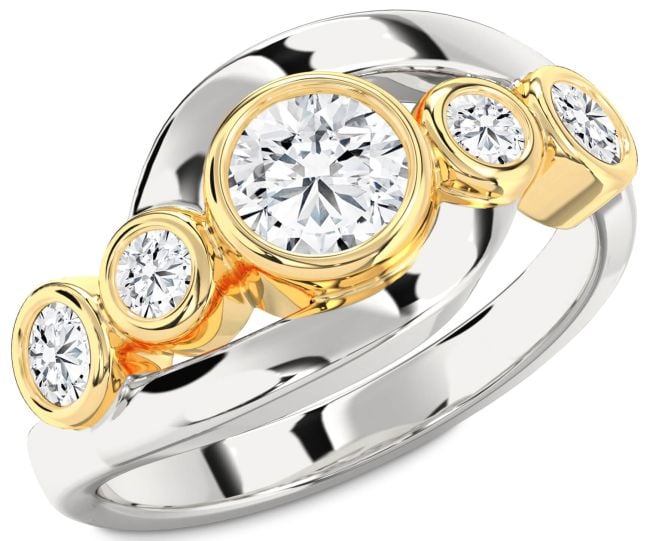 Diamond Silver & 10K gold Round Engagement Ring