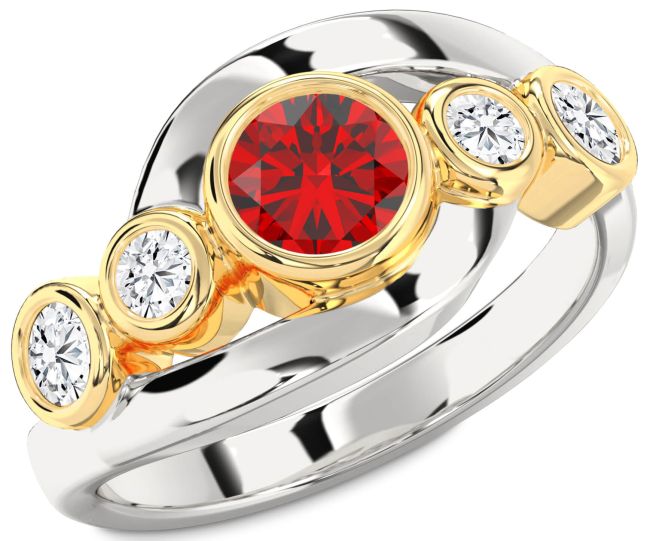 Diamond Ruby Gold Silver Round Engagement Ring