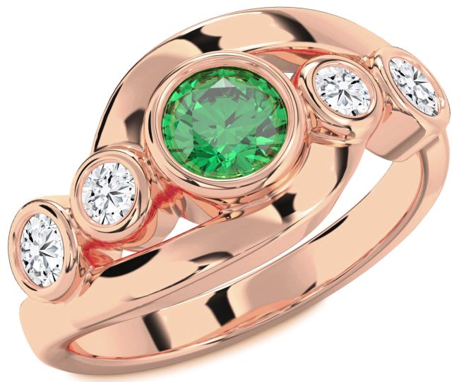 Diamond Emerald Rose Gold Round Engagement Ring