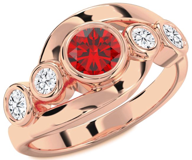 Diamond Ruby Rose Gold Round Engagement Ring