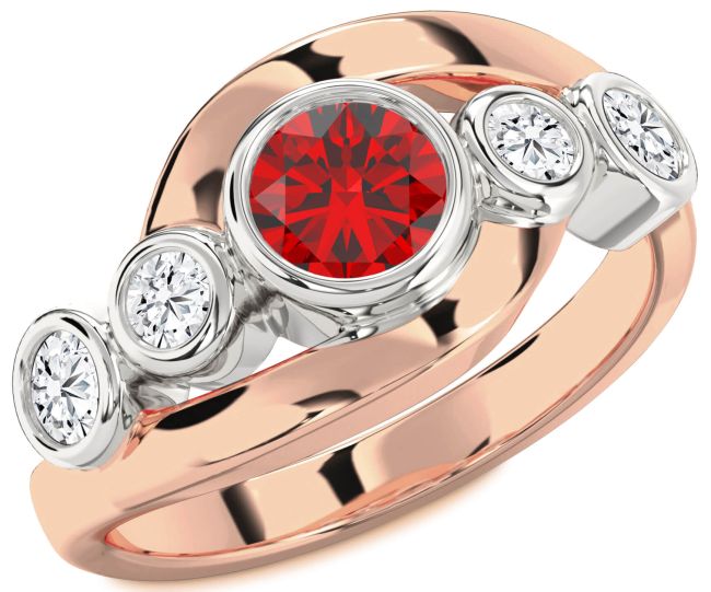 Diamond Ruby Rose Gold Silver Round Engagement Ring