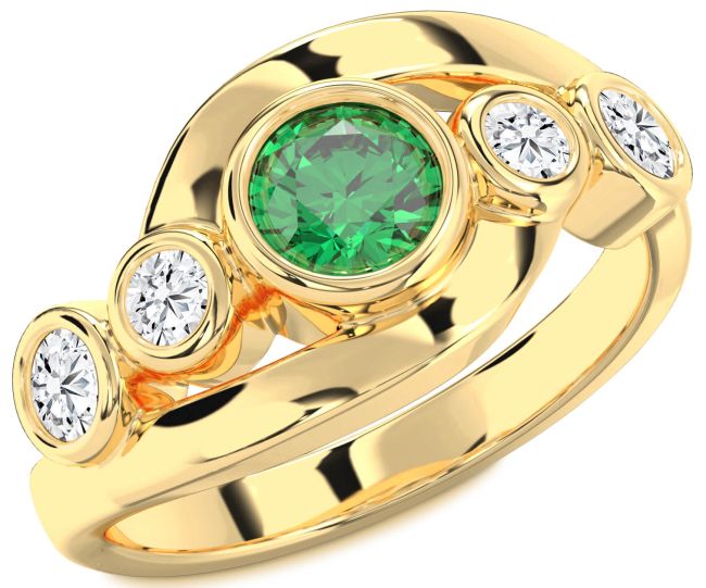 Diamond Emerald Gold Round Engagement Ring
