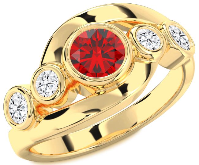 Diamond Ruby Gold Round Engagement Ring
