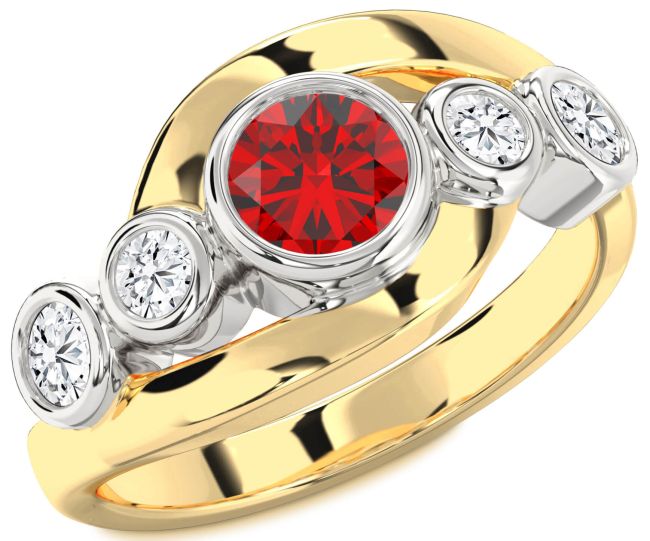 Diamond Ruby Gold Silver Round Engagement Ring