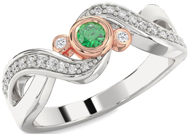 Diamond Emerald Rose Gold Silver Infinity Round Promise Ring