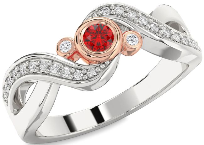 Diamond Ruby Platinum & Rose Gold Infinity Round Promise Ring