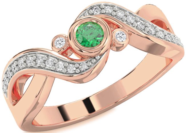 Diamond Emerald Rose Gold Infinity Round Promise Ring