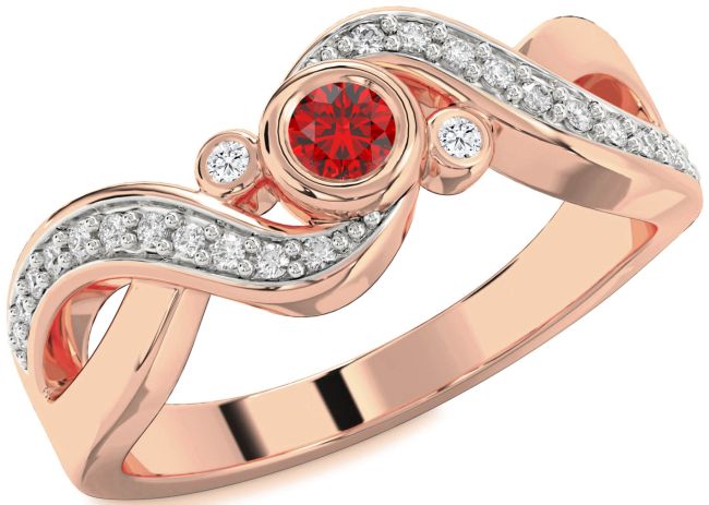 Diamond Ruby Rose Gold Infinity Round Promise Ring