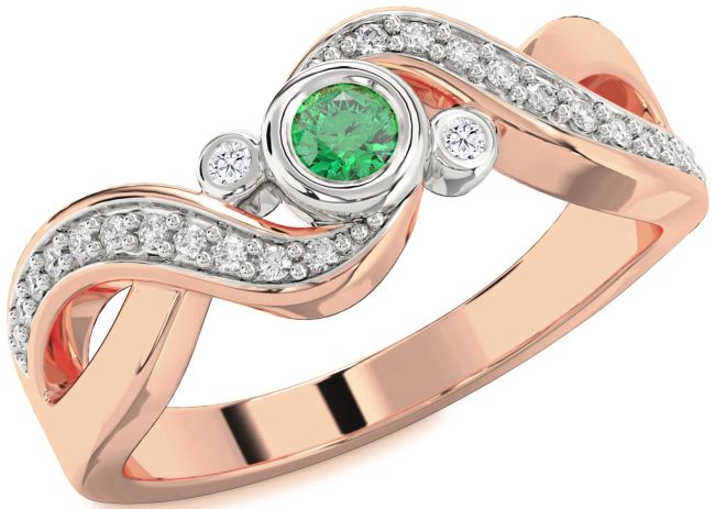 Diamond Emerald Rose Gold Silver Infinity Round Promise Ring